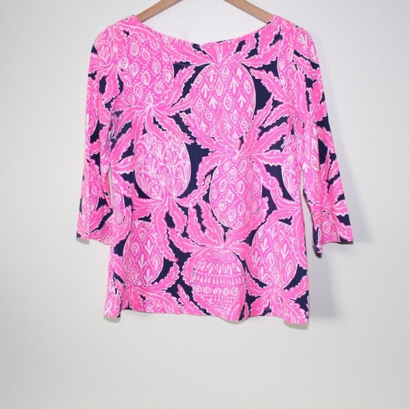 Lilly Pulitzer Waverly Top Pink Navy Coco Safari Women's Size Small H13478 - Picture 9 of 11